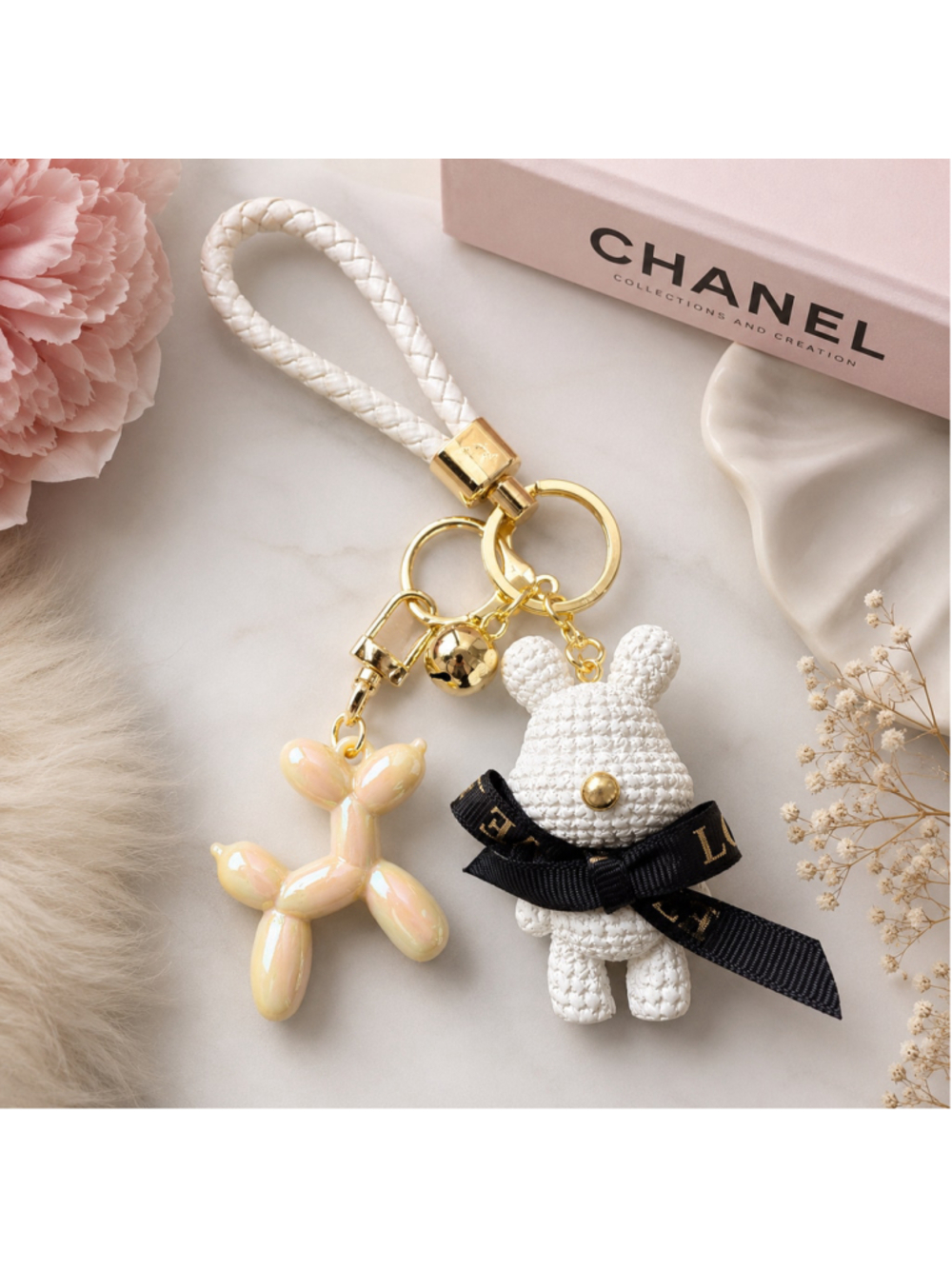 Balloon Dog & Textured Bear Bag Charm Keychain Wristlet